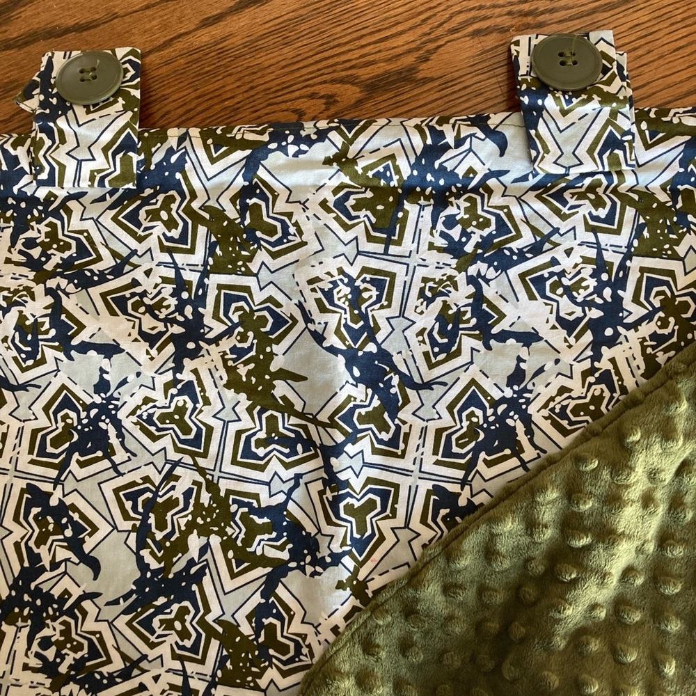 Army Green Minky and Cotton Print Car seat Canopy.